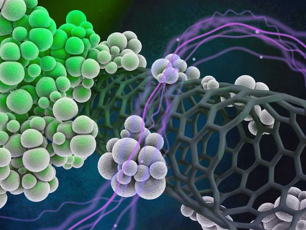 La lumière verte active le capteur : le photosensibilisateur transfère une charge au nanotube équipé de dioxyde de titane. Il devient alors sensible à l'oxygène. 